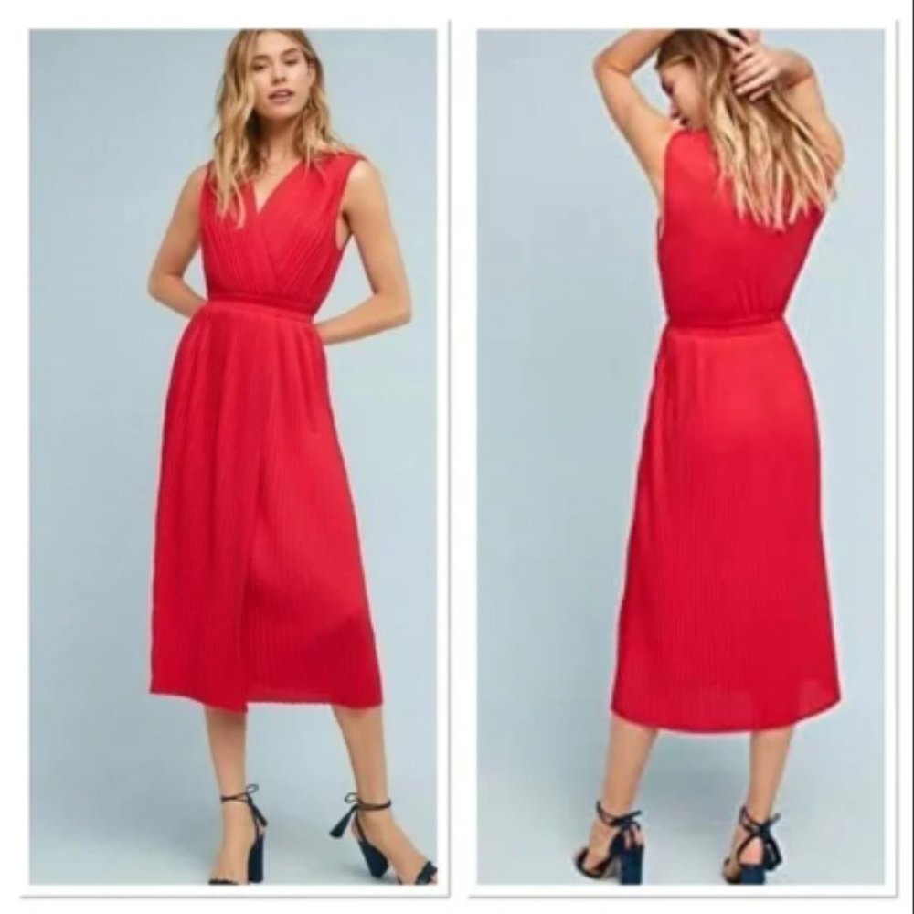 Anthropologie | Tracey Reese Red Pleated Midi Dress